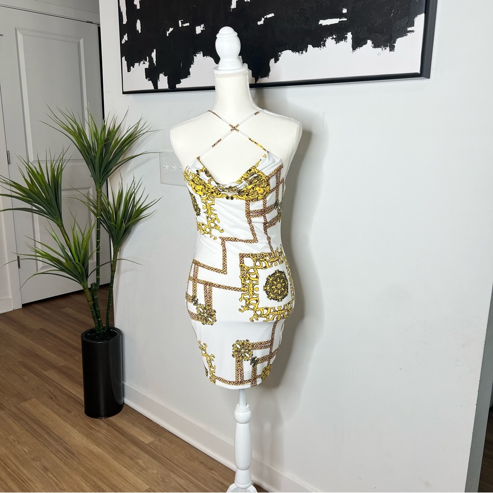 White & Gold Versace Inspired Mini Dress